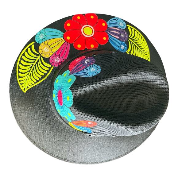 HAT MEXICAN Artisanal Hand Painted Fedora Floral Sombrero Panama Bohemian Black main image 5